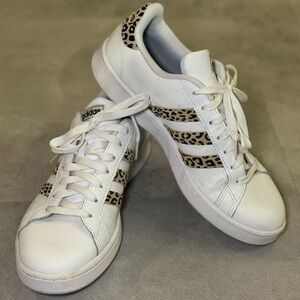 Adidas Women's White Sneakers with Leopard Accents